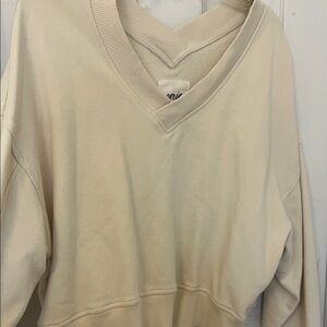 Aerie Cream Knit V-Neck Top